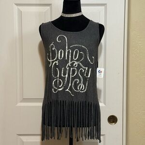BNWT Living Doll Charcoal Boho Gypsy Tank Top